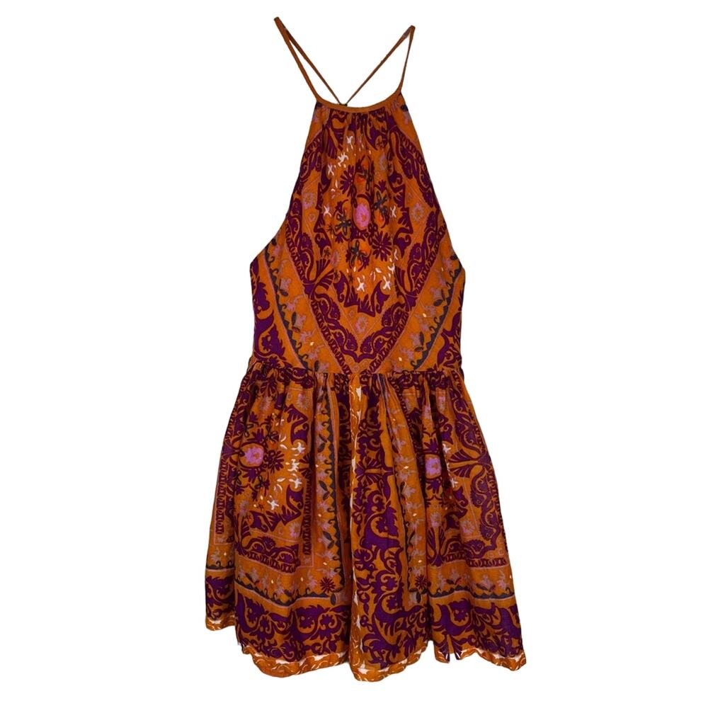 ECOTE | Orange Boho Halter Top Open Back Mini Dress